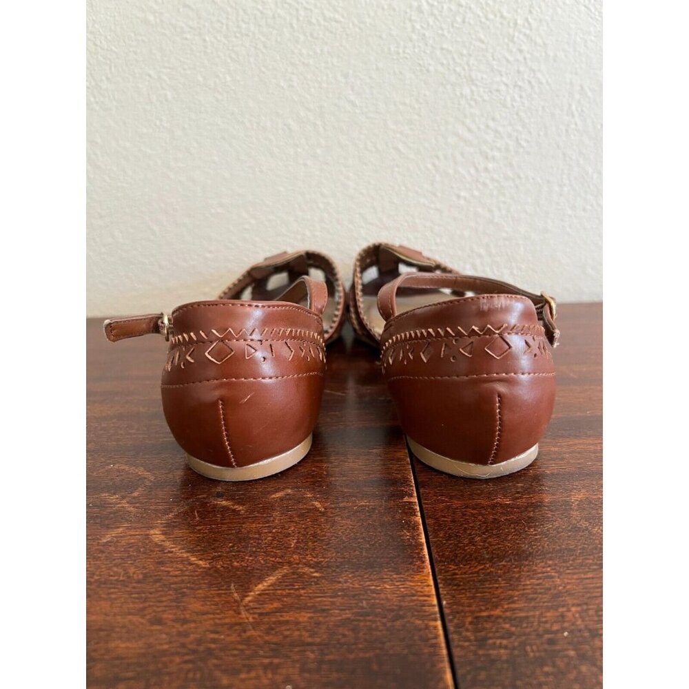 Nicole Flat Sandals Womens Size 8.5M Brown Cutout Leather Jellyfish Ankle Straps - Picture 6 of 9